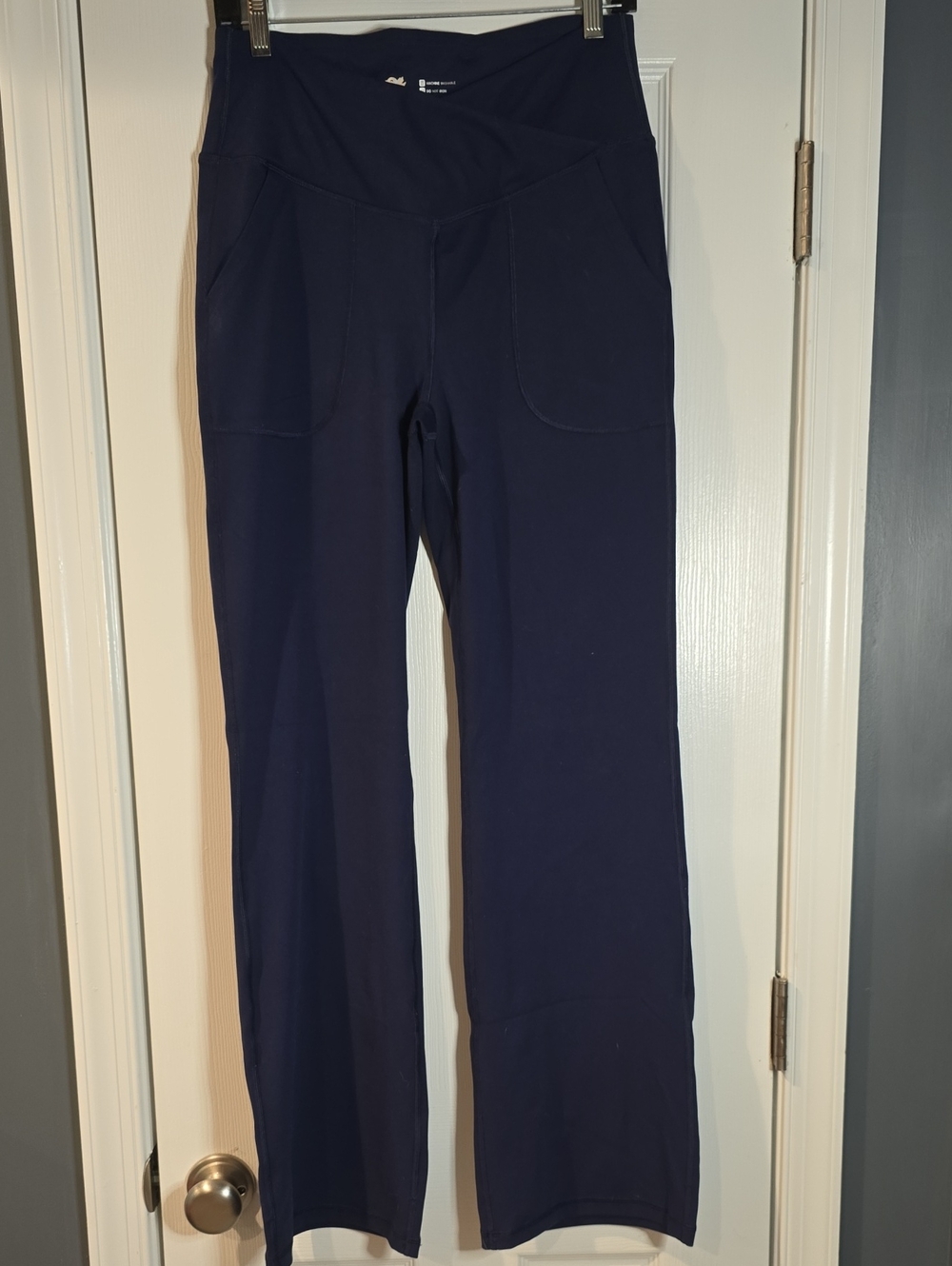 Wide-Leg Pull-On Pants with Front Pockets - Navy